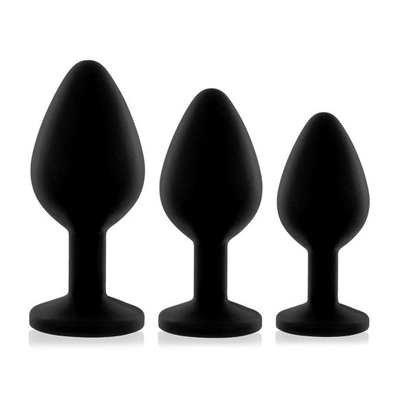 Набір силіконових анальних пробок із кристалом Rianne S: Booty Plug Set Black, діаметр 2,7см, 3,5см, SO3889