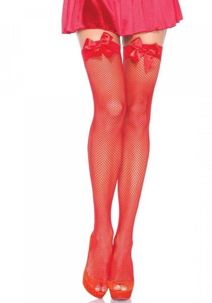 Чулки-сетка с атласным бантиком Leg Avenue Fishnet Thigh Highs With Bow One size, Red SO7971 фото