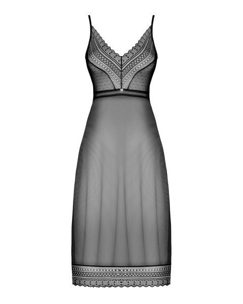Полупрозрачная длинная сорочка Obsessive Estiqua chemise XS/S, черный, ассиметричный крой SO7262 фото