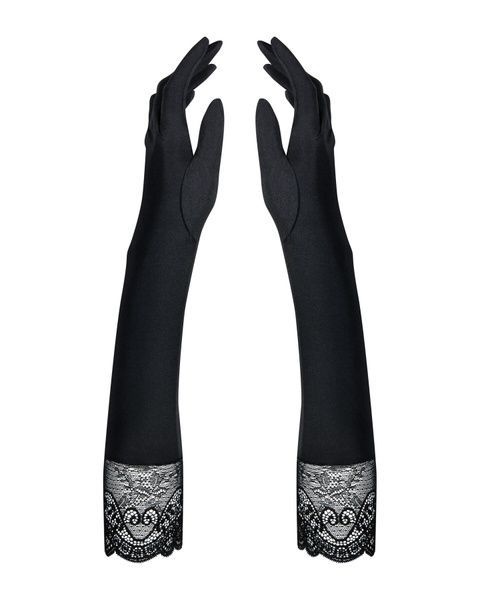 Высокие перчатки с камнями и кружевом Obsessive Miamor gloves, black SO7716 фото