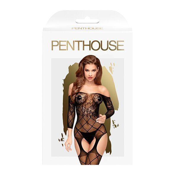 Бодістокінг з флористично-геометричним орнаментом Penthouse - Top-Notch Black S/L SO4384