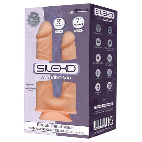 Фалоімітатор подвійний з вібрацією SilexD Double Gusto Flesh Motor (Model 1 size 8" & 7"), двошарови SO5967