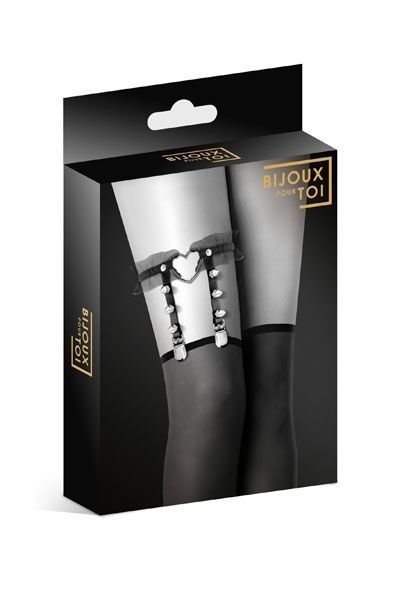 Гартер на ногу Bijoux Pour Toi - WITH HEART AND SPIKES Black, сексуальна підв'язка з сердечком SO2223