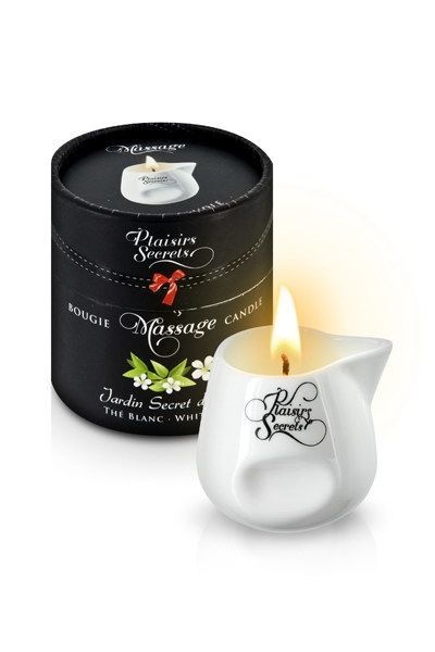 Масажна свічка Plaisirs Secrets White Tea (80 мл) подарункова упаковка, керамічний посуд SO1858