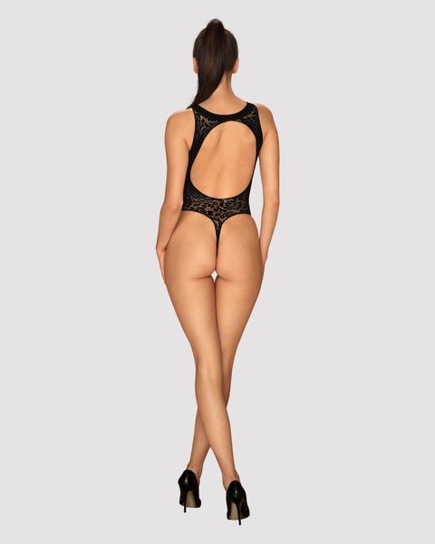 Ажурний бодістокінг із ефектом шнурівки Obsessive B129 teddy black S/M/L, чорний, з доступом SO7213