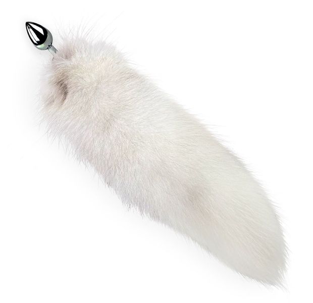 Металева анальна пробка з хвостом із натурального хутра Art of Sex size M White fox SO6184