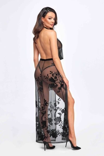 Платье Noir Handmade F312 Divinity long flocked mesh dress with open back - S SX0309 фото