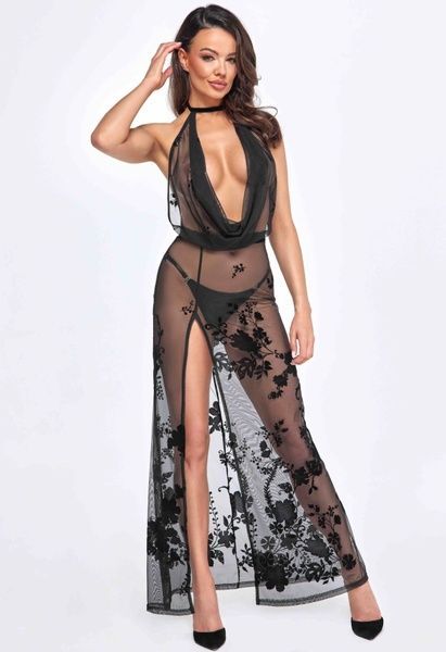 Платье Noir Handmade F312 Divinity long flocked mesh dress with open back - S SX0309 фото