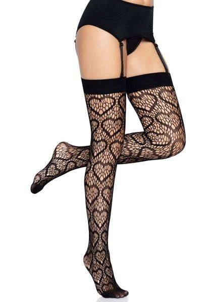 Leg Avenue Heart net thigh highs OS Black SO7909