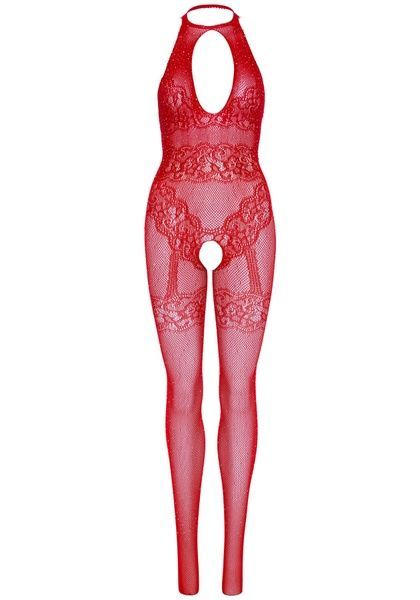 Бодистокинг Leg Avenue Rhinestone Lace and Net Bodystocking Red One Size SX1039 фото