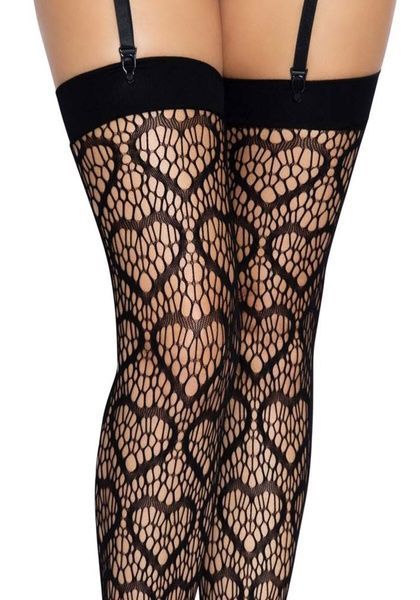 Leg Avenue Heart net thigh highs OS Black SO7909