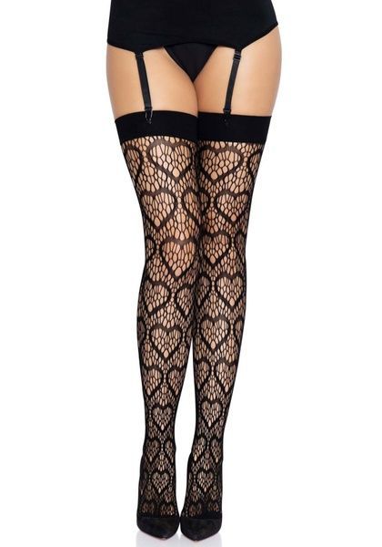 Leg Avenue Heart net thigh highs OS Black SO7909
