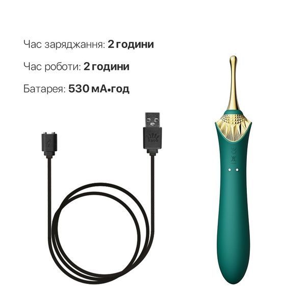 Вагинально-клиторальный вибратор Zalo &mdash; Bess Turquoise Green, многофункциональный с насадками SO6652 фото