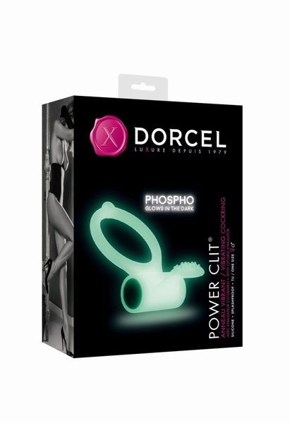 Ерекційне кільце Dorcel Power Clit White PHOSPHO з вібрацією, біле, світиться в темряві MD1397