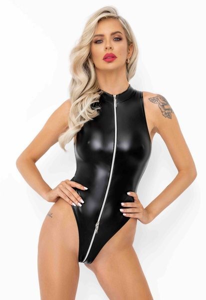 Боді Noir Handmade F294 Powerwetlook bodysuit with front zipper - S SX0195