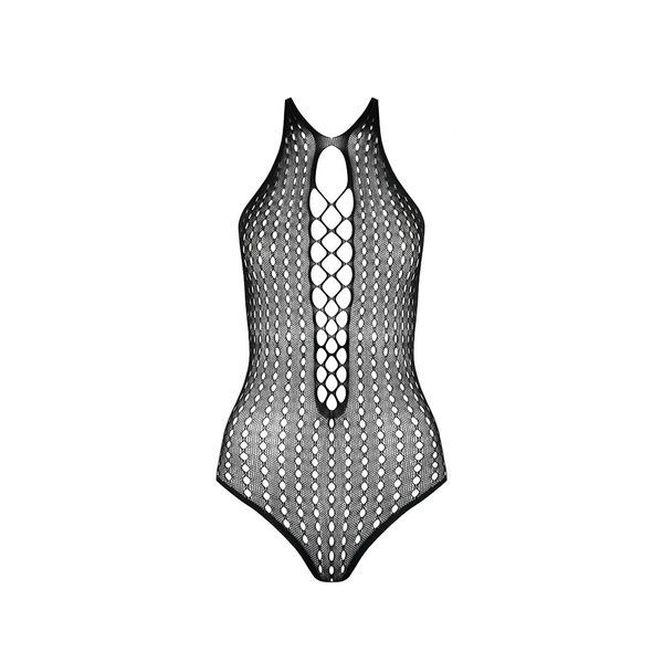Бодістокінг з декольте Passion BS088 black, імітація корсетної шнурівки SO6382