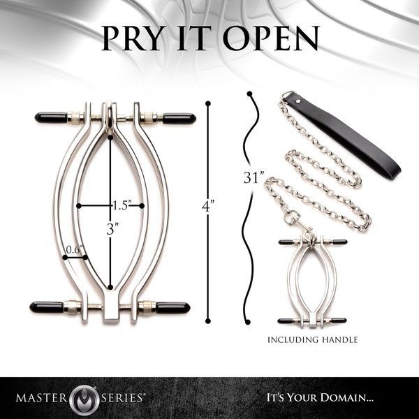 Затискач для статевих губ з повідцем Master Series Pussy Tugger Adjustable Vagina Clamp with Chain SO8797
