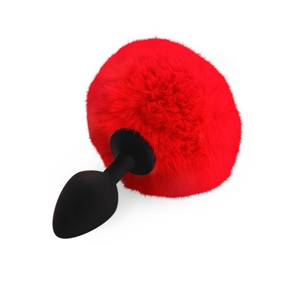 Силіконова анальна пробка М Art of Sex - Silicone Butt plug Rabbit Tail, Червоний SO6964