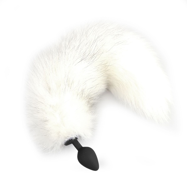 Силіконова анальна пробка з хвостом із натурального хутра Art of Sex size M White fox SO6187