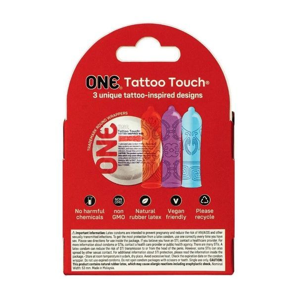 Презервативи ONE Tattoo Touch 3 шт, картонна коробка SX1249