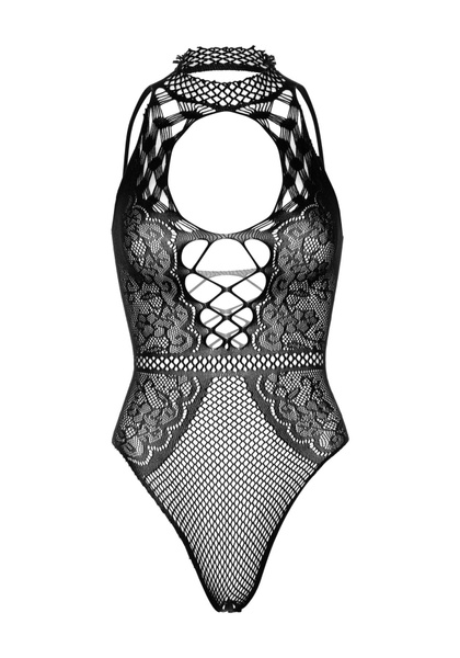 Leg Avenue Net and lace halter bodysuit OS Black SO7898