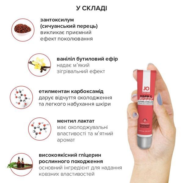 Збудливий гель для клітора System JO WARM & BUZZY (10 мл) з ефектом рідкого вібратора SO1797