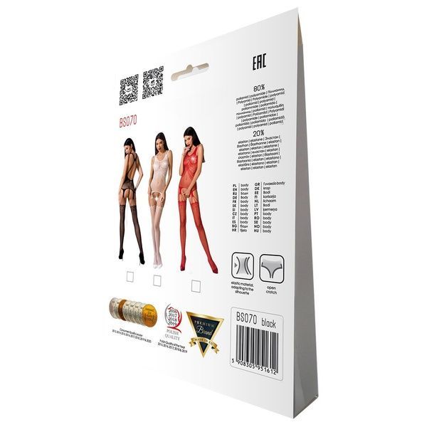 Бодистокинг Passion BS070 red, комбинезон, имитация чулок и ажурного топа PBS070R фото