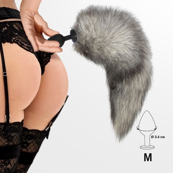 Силіконова анальна пробка з хвостом із натурального хутра Art of Sex size M Artctic fox SO6189