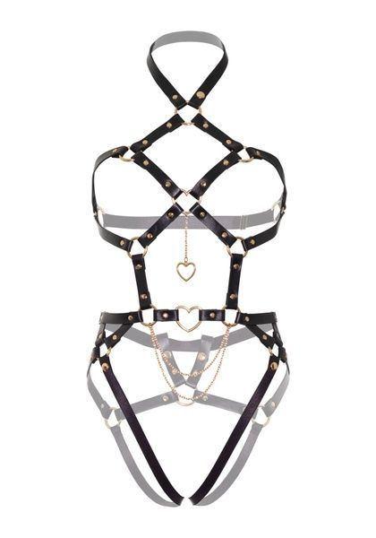 Портупея-тедди из экокожи Leg Avenue Heart ring harness teddy S, Black, подвеска-сердечко, цепи SO8563 фото