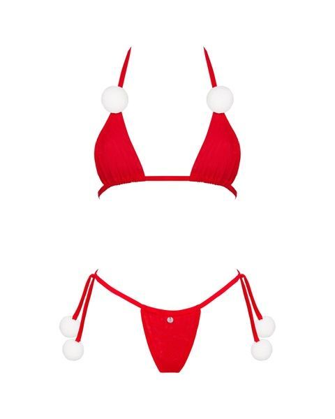 Комплект білизни з помпонами Obsessive Bobble Girl, червоний SO9024