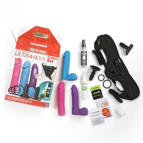 Набір для страпону Doc Johnson Vac-U-Lock Dual Density UltraSKYN Colors Set, діаметр 3х4,5 см SO1988