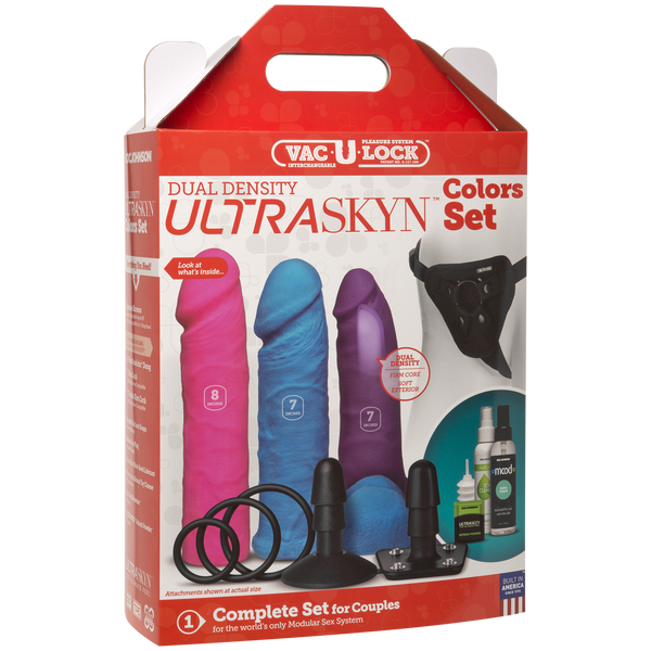 Набір для страпону Doc Johnson Vac-U-Lock Dual Density UltraSKYN Colors Set, діаметр 3х4,5 см SO1988