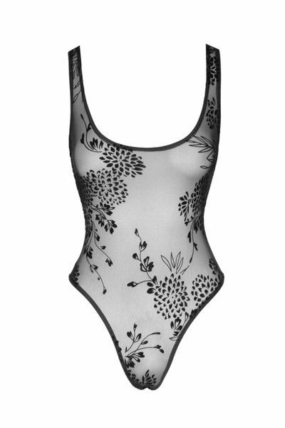Боді Noir Handmade F242 Tulle body with patterned flock embroidery - S SX0151