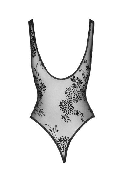 Боді Noir Handmade F242 Tulle body with patterned flock embroidery - S SX0151