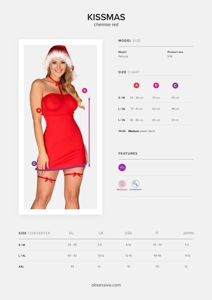 Сорочка Obsessive Kissmas chemise red L/XL SX1157