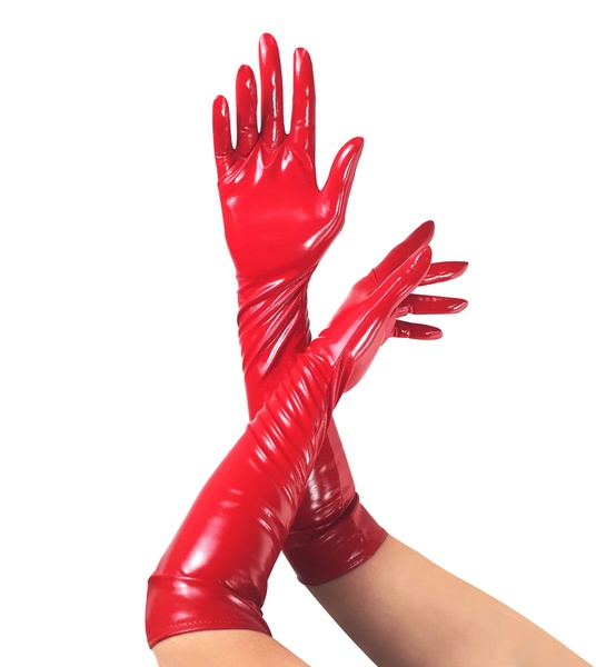 Глянсові вінілові рукавички Art of Sex - Lora, розмір S, колір Червоний SO6602