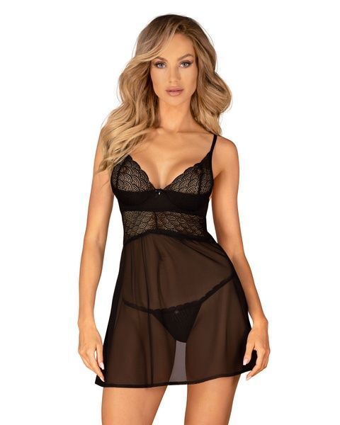 Пеньюар і трусики Obsessive Chemeris babydoll & thong XL/2XL SO9758