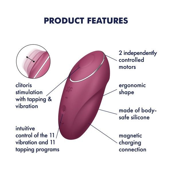 Вібростимулятор-пульсатор Satisfyer Tap & Climax 1 Red, ефект постукування пальцем, 2 мотори SX0566