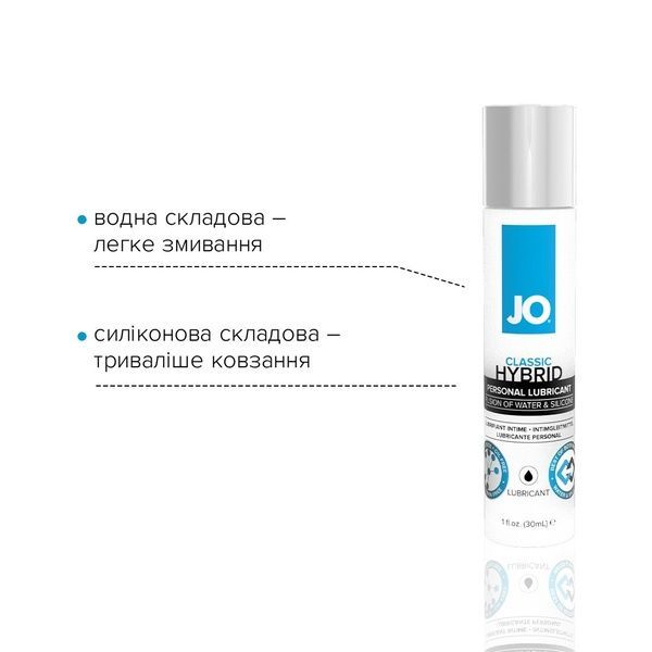 Густа змазка водно-силіконова System JO Classic Hybrid (30 мл) без парабенів, гліцерину та олій SO1482