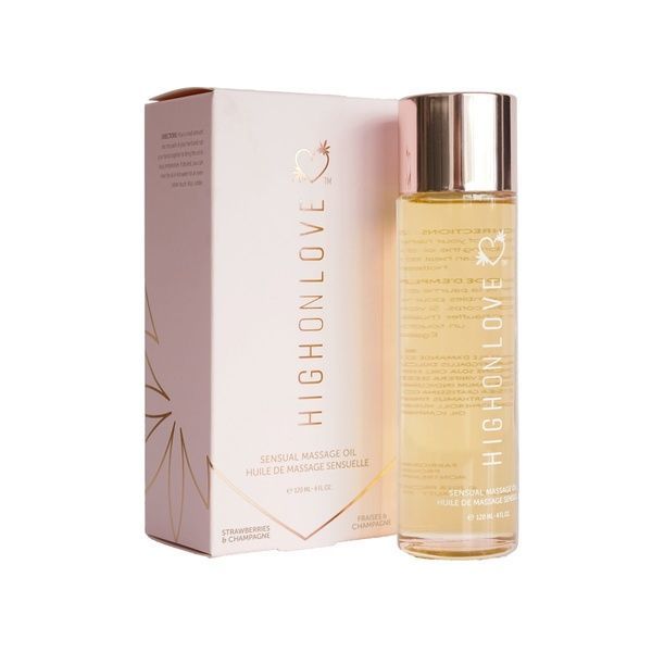 Масажна олія HighOnLove Massage Oil - Strawberry & Champagne (120 мл) з маслом насіння конопель SO3052