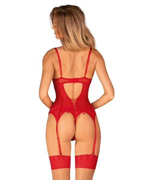 Комплект корсет та стрінги Obsessive Ingridia corset & thong XL/2XL, червоний SO9028