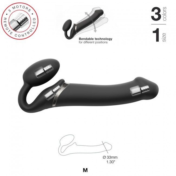 Безремінний страпон з вібрацією Strap-On-Me Vibrating Black M, діаметр 3,3 см, пульт ДК, регульовани SO3354