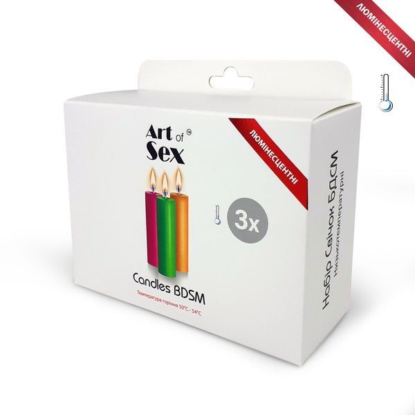 Набір воскових свічок Art of Sex size S 10 см (3 шт), низькотемпературні, люмінісцентні SO5961