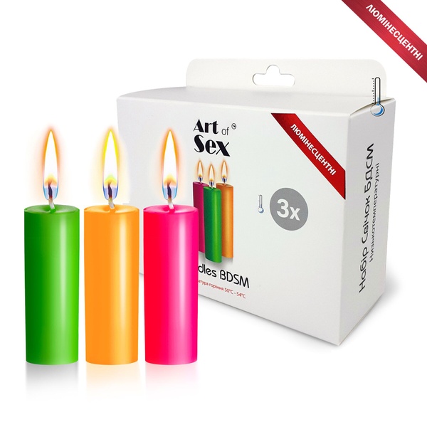 Набір воскових свічок Art of Sex size S 10 см (3 шт), низькотемпературні, люмінісцентні SO5961