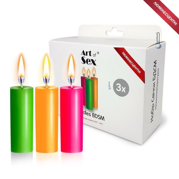 Набір воскових свічок Art of Sex size S 10 см (3 шт), низькотемпературні, люмінісцентні SO5961