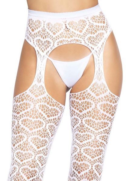Leg Avenue Heart net suspender hose OS White SO7910