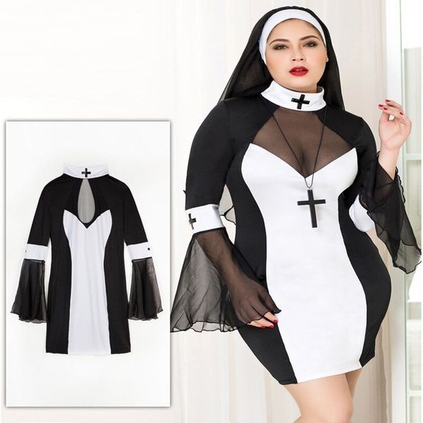 Эротический костюм монашки JSY &laquo;Грешница Лола&raquo; Plus Size Black, платье, крест, апостольник SO8359 фото