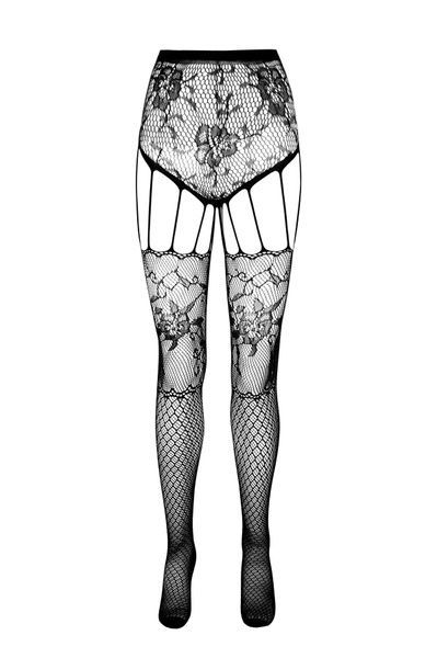 Эротические колготки-бодистокинг Passion ECO S004 black, закрытые трусики, декор, подвязки SO7093 фото