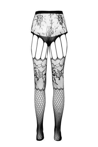 Эротические колготки-бодистокинг Passion ECO S004 black, закрытые трусики, декор, подвязки SO7093 фото