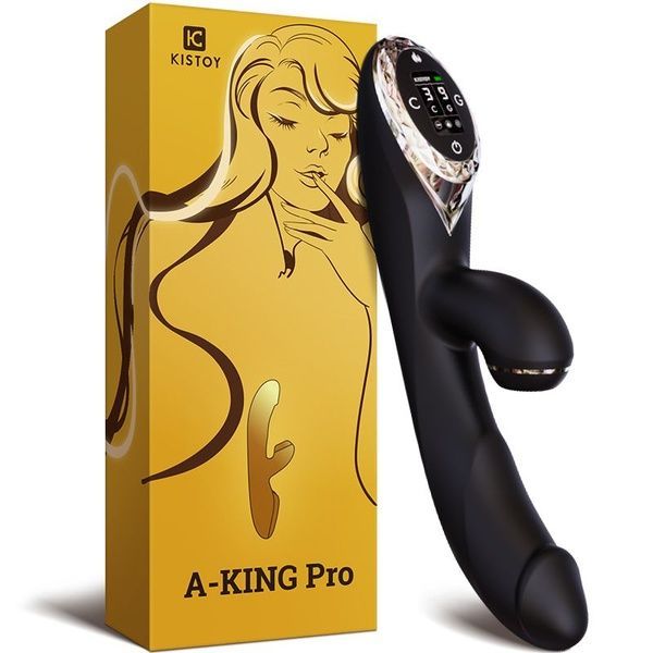 Вакуумний вібратор-кролик з підігрівом KisToy A-King Pro Black, з LED-екраном SO4080